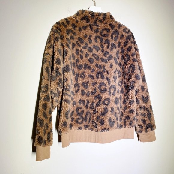 Grayson/Threads Leopard Print Teddy Zip Neck Pullover XL - Picture 6 of 15
